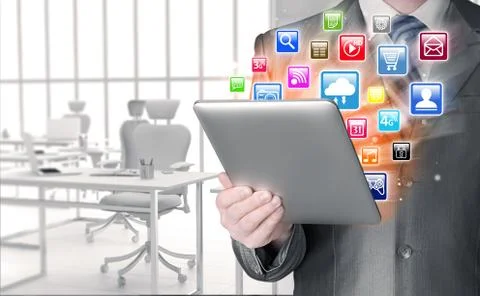 Business man using tablet PC Illustrazione stock