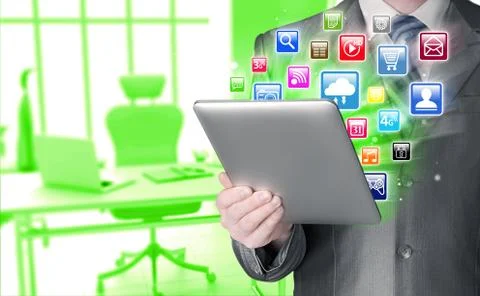 Business man using tablet PC Illustrazione stock