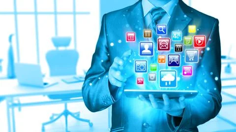 Business man using tablet PC Stock Illustration