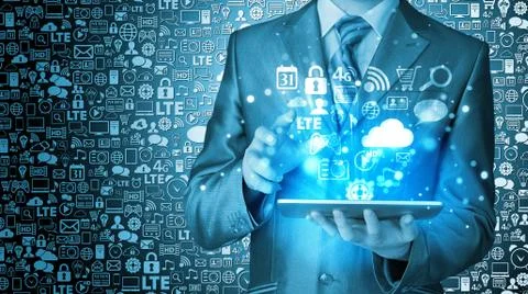 Business man using tablet PC 스톡 일러스트