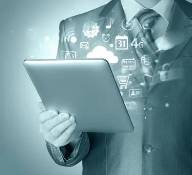 Business man using tablet PC 스톡 일러스트