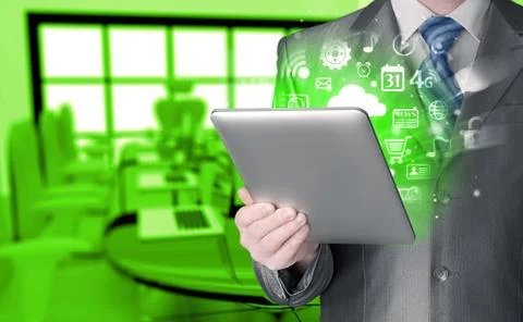 Business man using tablet PC Illustrazione stock