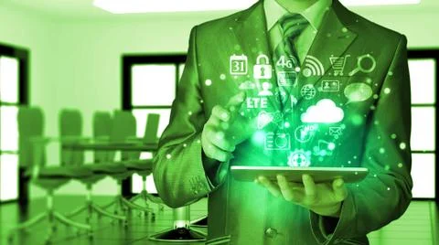 Business man using tablet PC Illustrazione stock