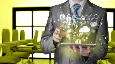 Business man using tablet PC Illustrazione stock