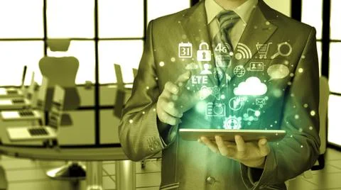 Business man using tablet PC Illustrazione stock