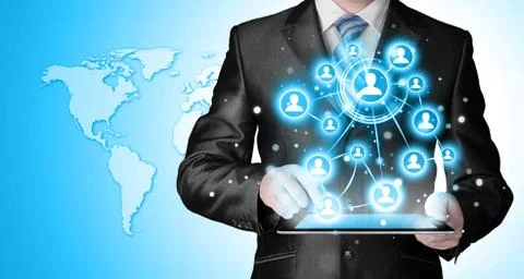 Business man using tablet PC social connection 스톡 일러스트