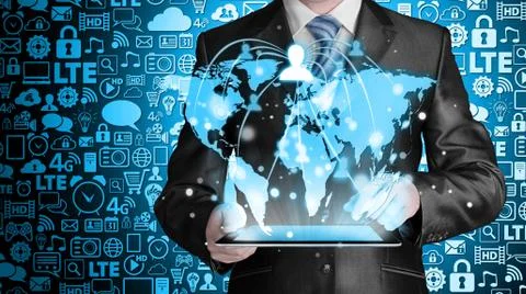 Business man using tablet PC social connection Stock Illustration