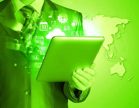 Business man using tablet pc Illustrazione stock
