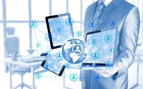 Business man using tablet pc and smartphone social connection Stock Illustration