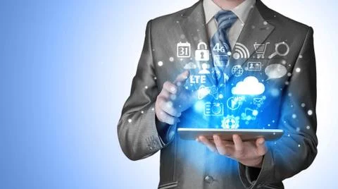Business man using tablet pc Illustrazione stock