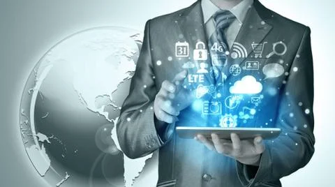 Business man using tablet pc Stock Illustration