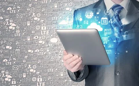 Business man using tablet pc 스톡 일러스트