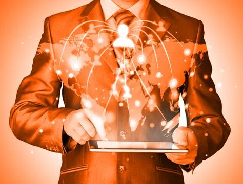 Business man using tablet pc social connection Illustrazione stock