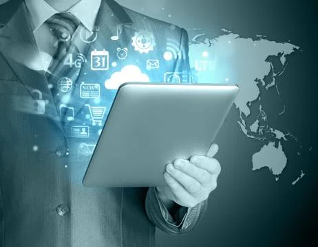 Business man using tablet pc Stock Illustration