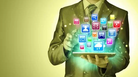 Business man using tablet pc Illustrazione stock