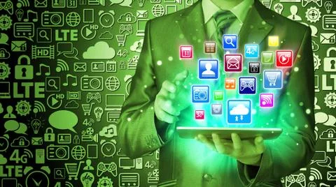 Business man using tablet pc Illustrazione stock