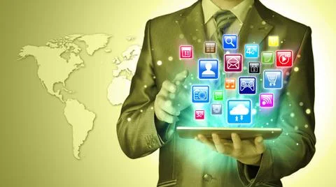 Business man using tablet pc Stock Illustration