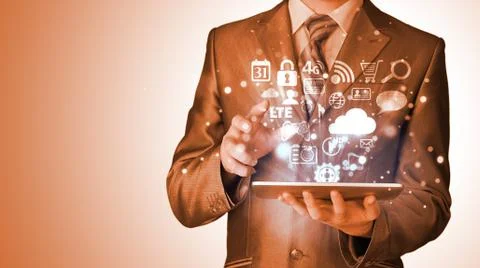 Business man using tablet pc Illustrazione stock