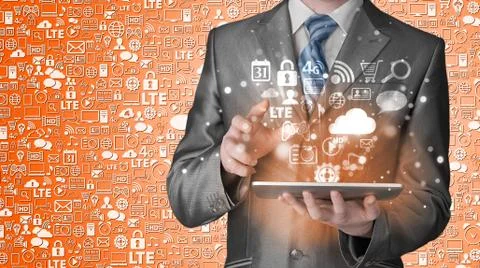 Business man using tablet pc Illustrazione stock
