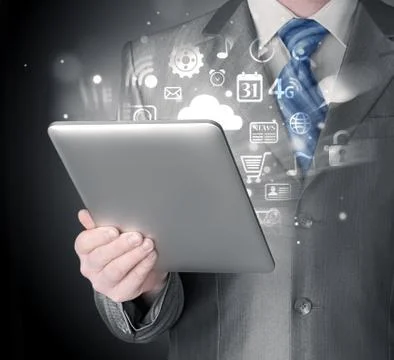 Business man using tablet pc Illustrazione stock