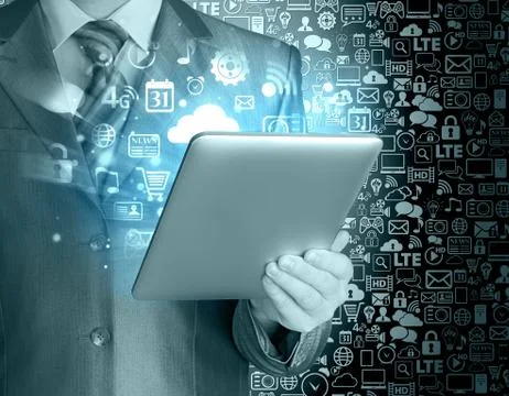 Business man using tablet pc Stock Illustration