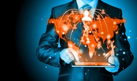 Business man using tablet pc social connection Illustrazione stock