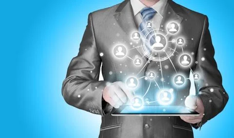 Business man using tablet pc social connection Stock-Illustration