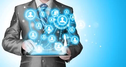 Business man using tablet PC social connection Illustrazione stock