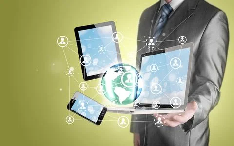 Business man using tablet PC and smartphone social connection Stock Photos