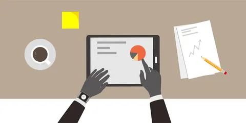 Business man using tablet , vector illustration Stock Illustration