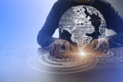 Business man using virtual reality in metaverse technology to simulation virt Stock Photos
