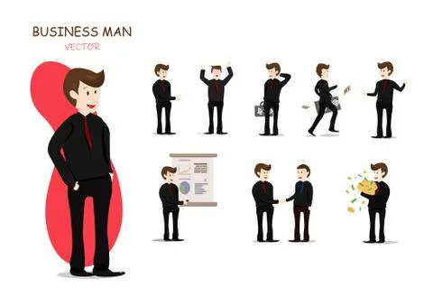 Business man, vector characters, working, cartoon collection set Stock Illustration