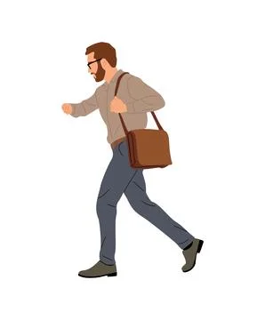 Business man walking side view, holding phone. Stock Illustration