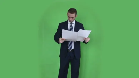 Business man watching documents green screen Stock Footage 45696455