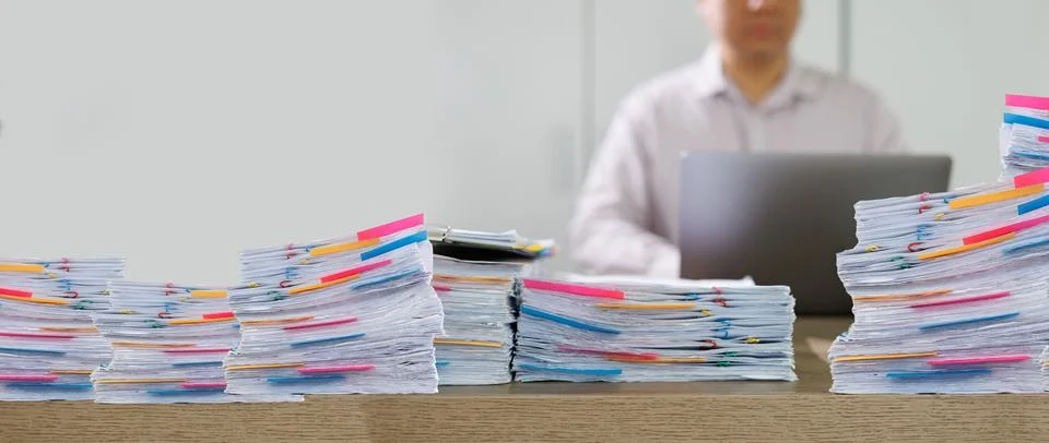 Business man work Documents checking document paperwork report for analysis   Foto stock