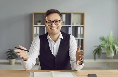 Business man working and chatting online or having video conference call on Stock Photos