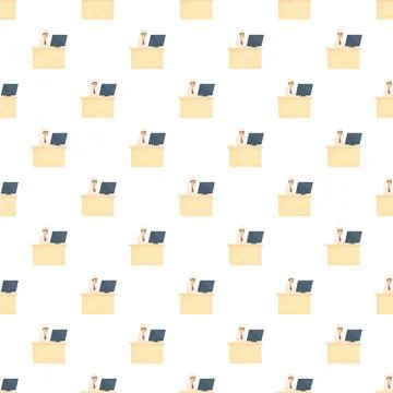 Business man working on computer at desk repeating pattern Stock Illustration