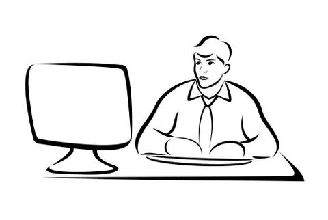 Business man working on computer Stock Illustration