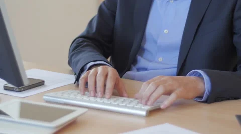 Business man working by the computer with keyboard Stock-Footage 49727374