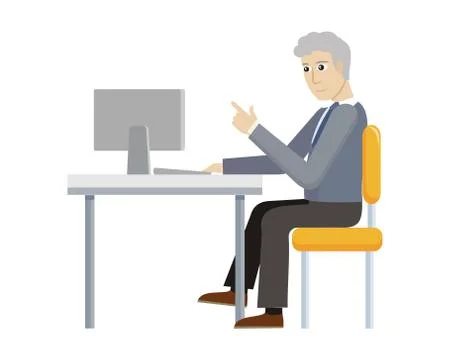 Business Man Working with Desktop Computer イラスト素材