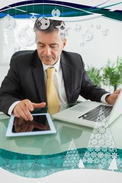 Business man working on digital tablet 스톡 일러스트