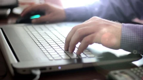 Business man working in office using laptop, close-up shooting Stock-Footage 73795542
