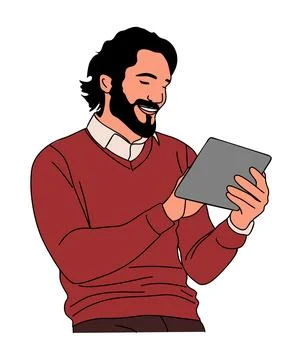 Business man working at tablet vector isolated. Stock Illustration