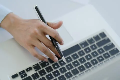 Business man working using laptop computer Hands typing keyboard. Professio.. Stock Photos