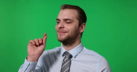 Business Man Working on Virtual Panel Futuristic Display Green Screen Background Stock Footage 77063448