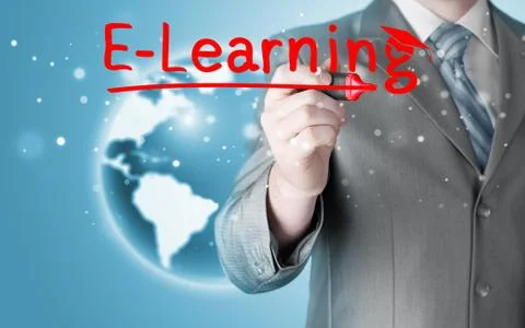 Business man writing e-learning concept Illustrazione stock