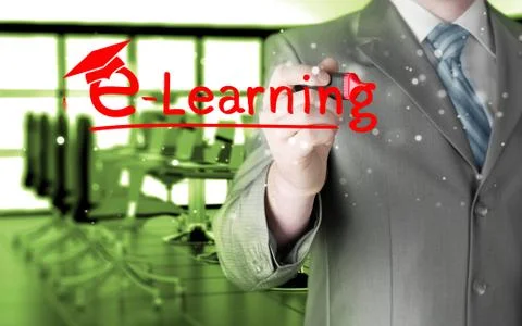 Business man writing e-learning concept Stock Illustration