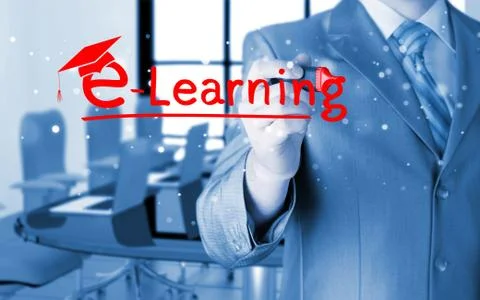 Business man writing e-learning concept Stock-Illustration