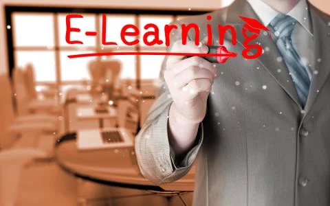 Business man writing e-learning concept Stock-Illustration
