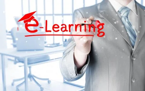 Business man writing e-learning concept Stock-Illustration